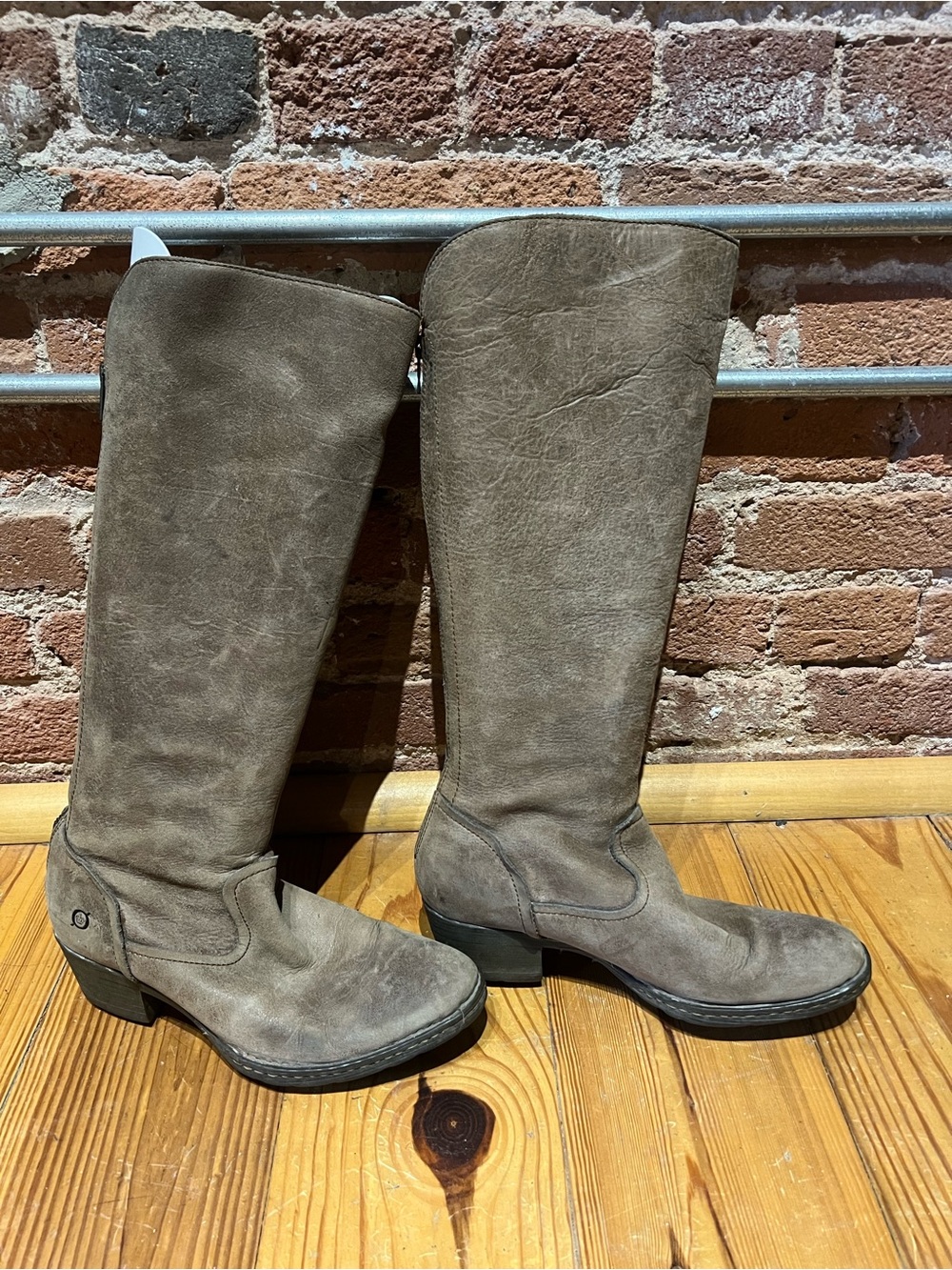 Børn Crown Distressed Taupe Leather Knee High Boots